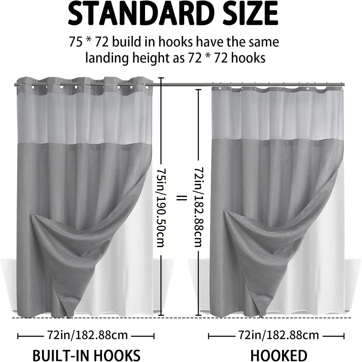 No Hook Shower Curtain with Snap in Liner