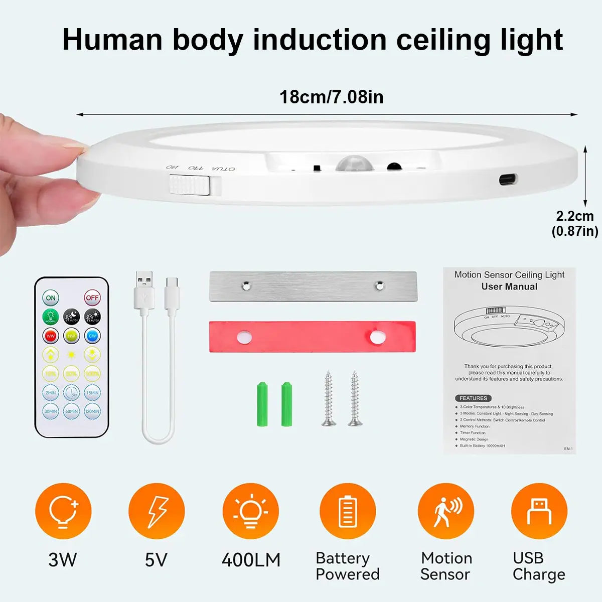 Rechargeable Motion Sensor Ceiling Light with Remote