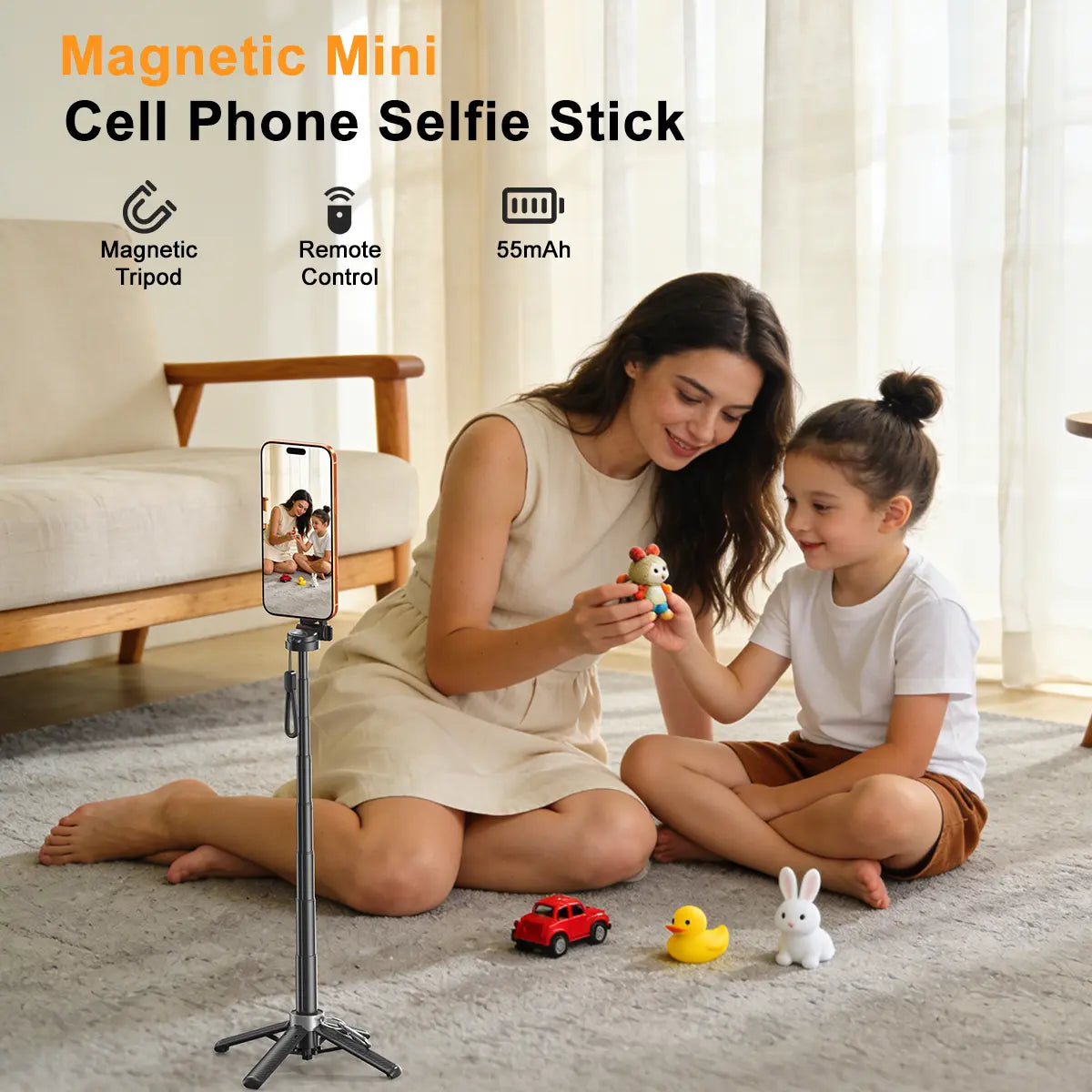 2026 Upgrated 5-in-1 Magnetic Selfie Stick with Remote for Cell Phone 360° Rotation.
