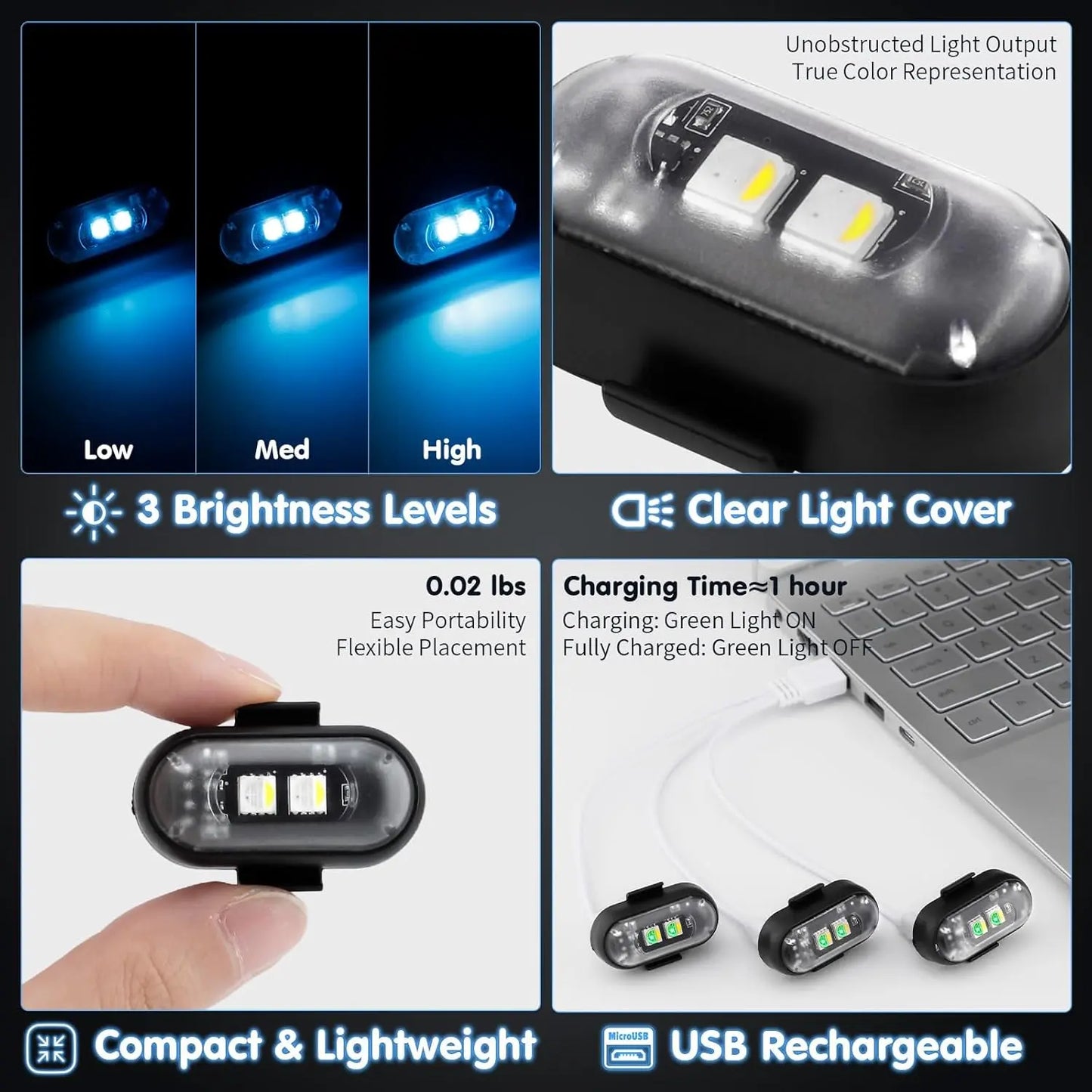 (8 Pcs) RGB Led Aircraft Strobe Light Remote Wireless Motorcycle Flash Light Warning Lights for   Bike Car Multifunctional
