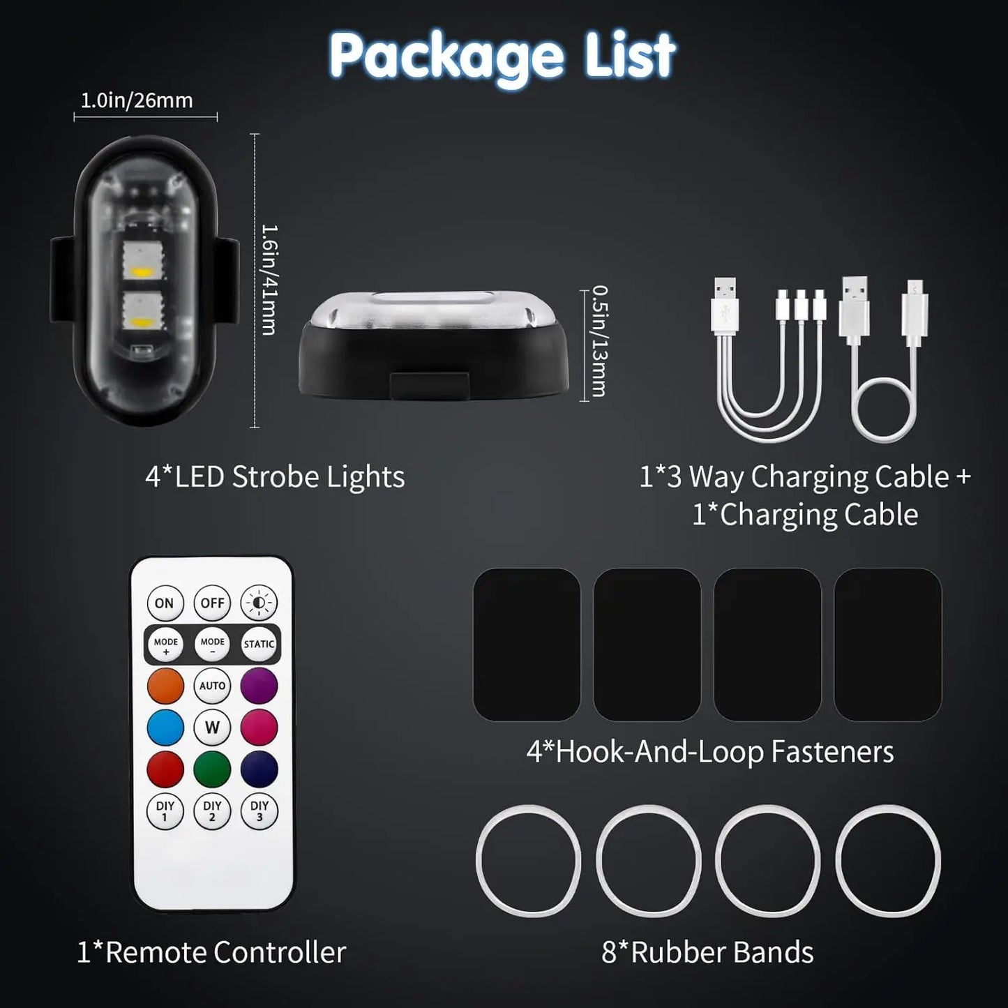 (8 Pcs) RGB Led Aircraft Strobe Light Remote Wireless Motorcycle Flash Light Warning Lights for   Bike Car Multifunctional