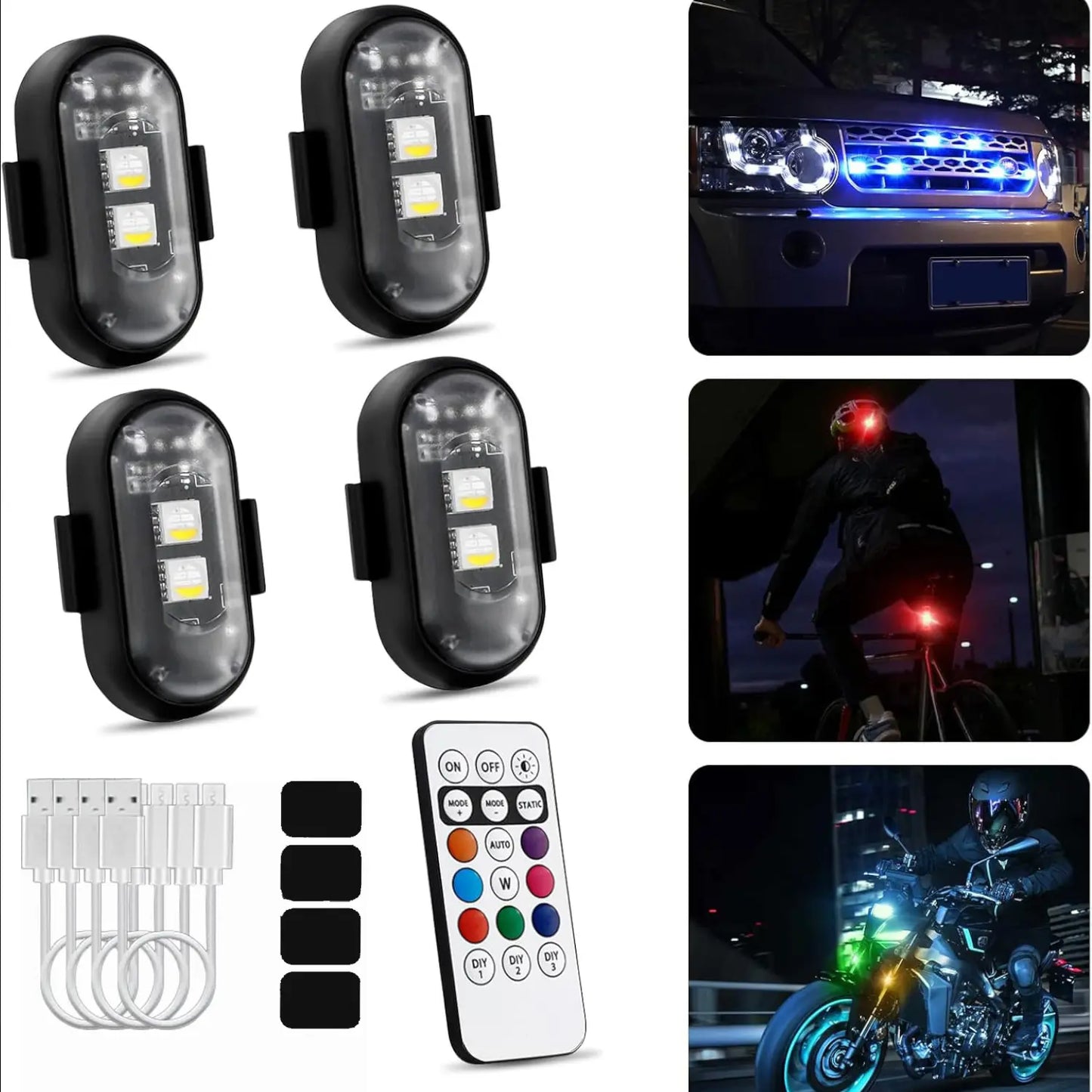 (8 Pcs) RGB Led Aircraft Strobe Light Remote Wireless Motorcycle Flash Light Warning Lights for   Bike Car Multifunctional