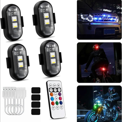 (8 Pcs) RGB Led Aircraft Strobe Light Remote Wireless Motorcycle Flash Light Warning Lights for   Bike Car Multifunctional