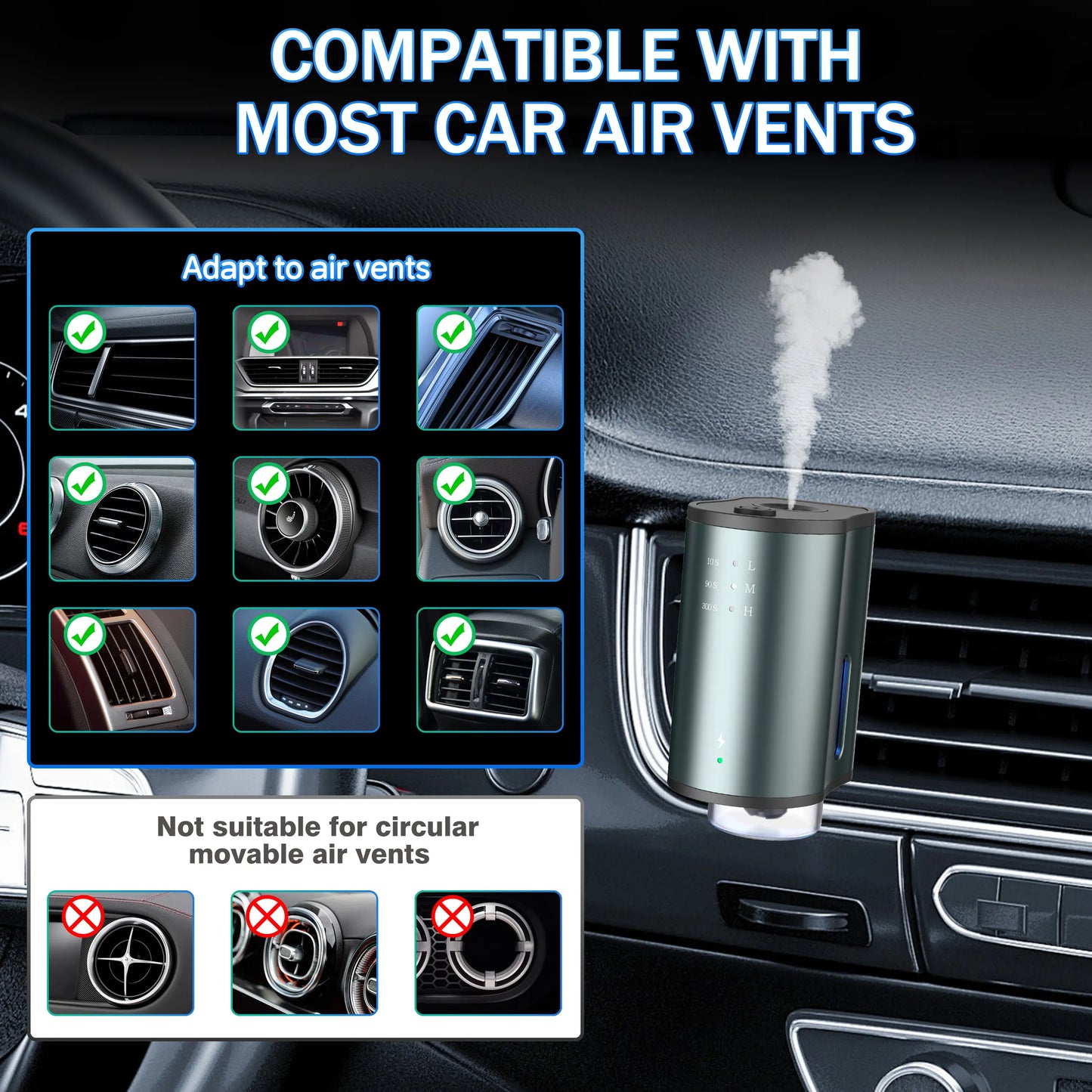 Smart Car Air Freshener with Three Adjustable Concentration Scent Levels