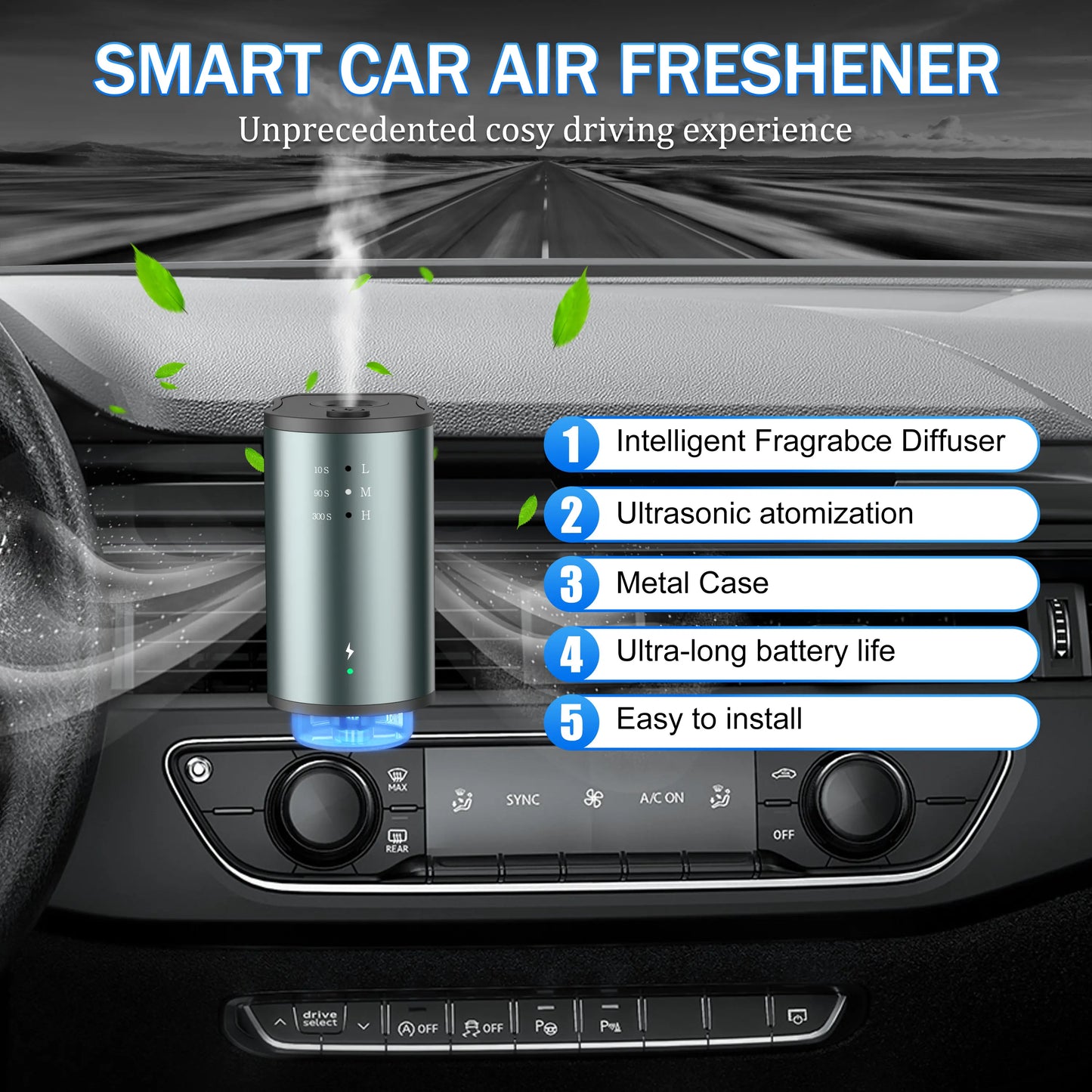 Smart Car Air Freshener with Three Adjustable Concentration Scent Levels