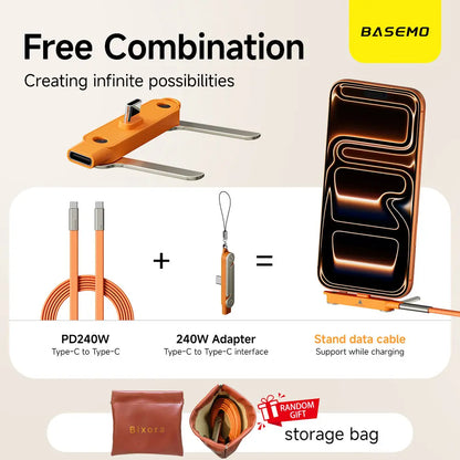 Basemo 240W SuperCharge 360° Rotating Invisible Stand Detachable 2-in-1 Charging Cable