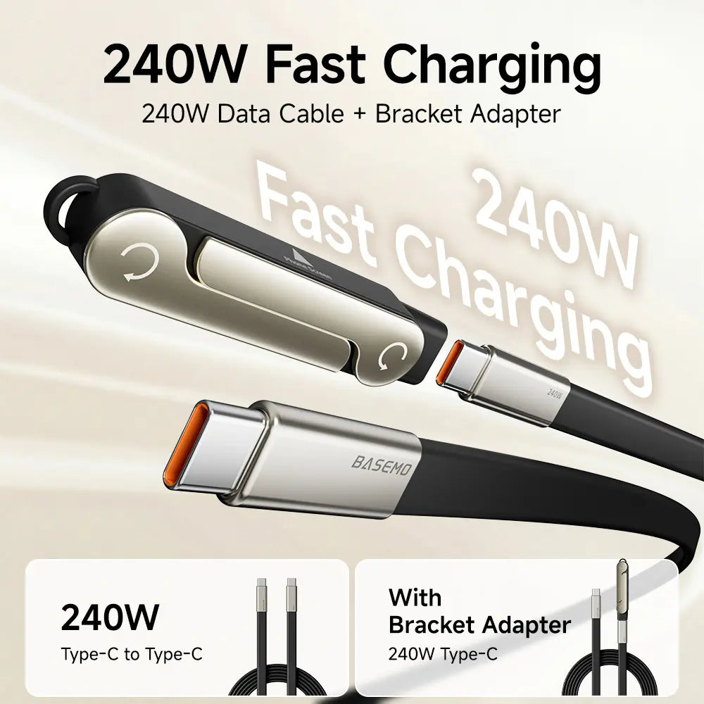 Basemo 240W SuperCharge 360° Rotating Invisible Stand Detachable 2-in-1 Charging Cable