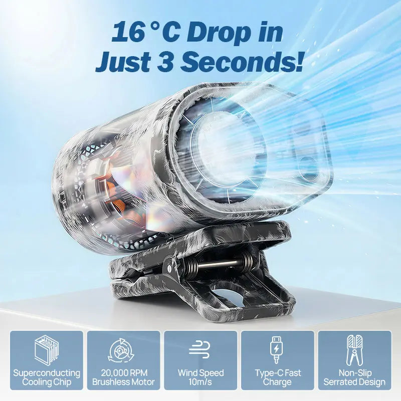 JOYTUTUS 2026 Car Clip On Fan with LED Display - 360° Rotation
