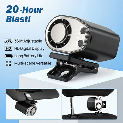 JOYTUTUS 2026 Car Clip On Fan with LED Display - 360° Rotation