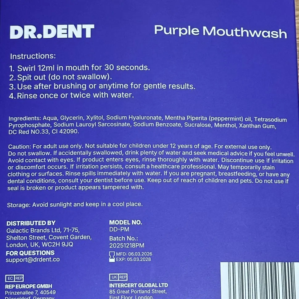 DR.DENT Purple Mouthwash Color Correcting Whitening