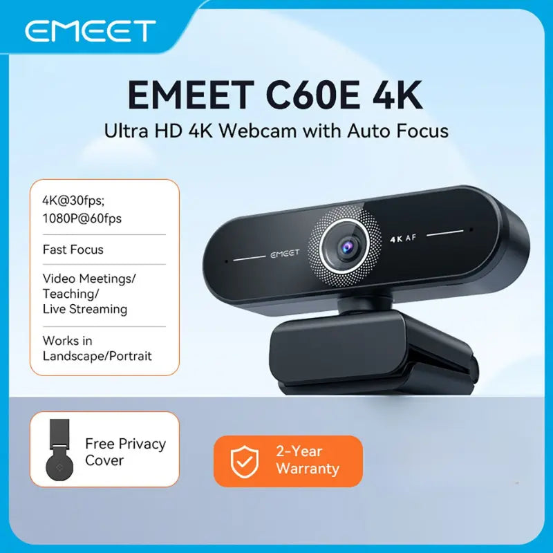 EMEET C60E 4K Webcam Streaming Camera for PC Laptop