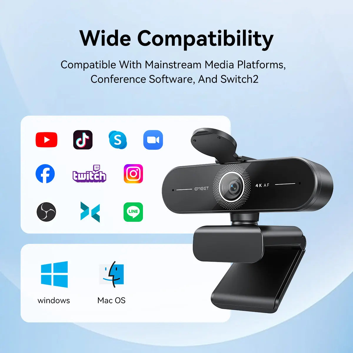EMEET C60E 4K Webcam Streaming Camera for PC Laptop