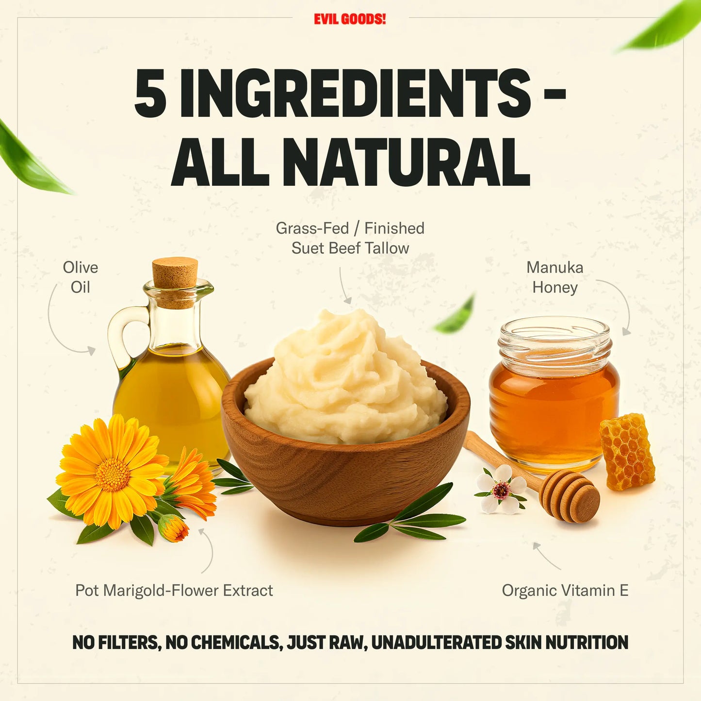 Whipped Beef Tallow & Manuka Honey Organic Nourishing Face Cream Moisturizer Body Lotion Skin Care Lip Balm
