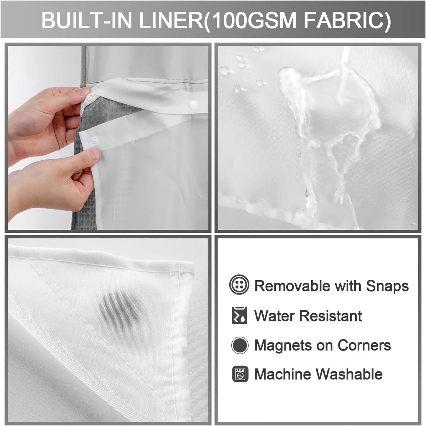 No Hook Shower Curtain with Snap in Liner
