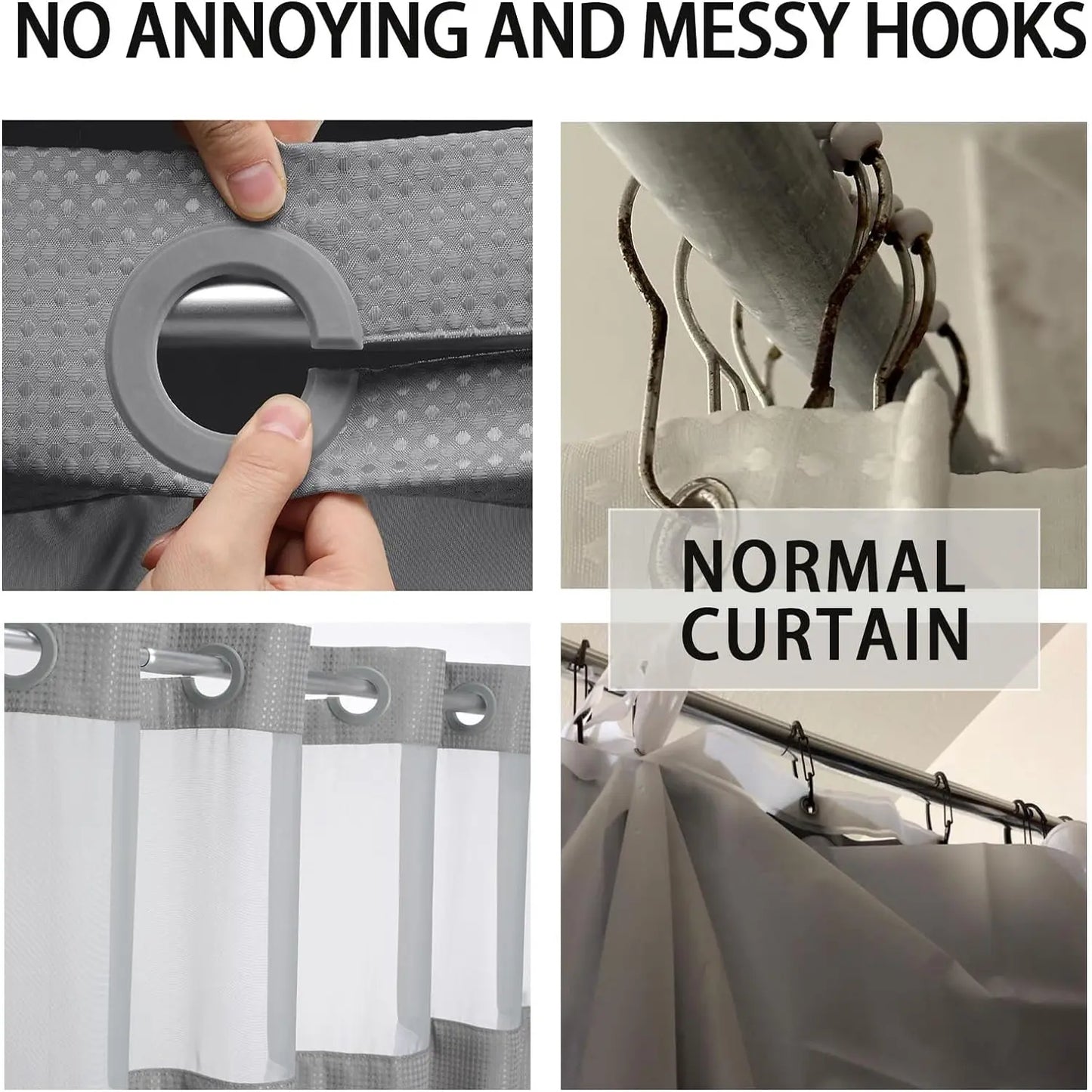 No Hook Shower Curtain with Snap in Liner