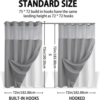 No Hook Shower Curtain with Snap in Liner