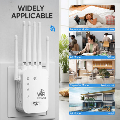 WiFi Extender 2026 6-Antenna Strong Signal, 1200Mbps Dual Band (2.4GHz) Booster, Wide Signal Coverage