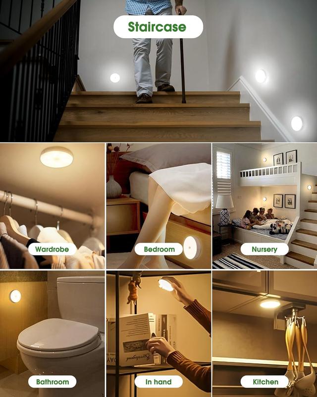 8 LEDs Motion Sensor Night Lights, Christmas Gifts, Auto Under-cabinet Lights