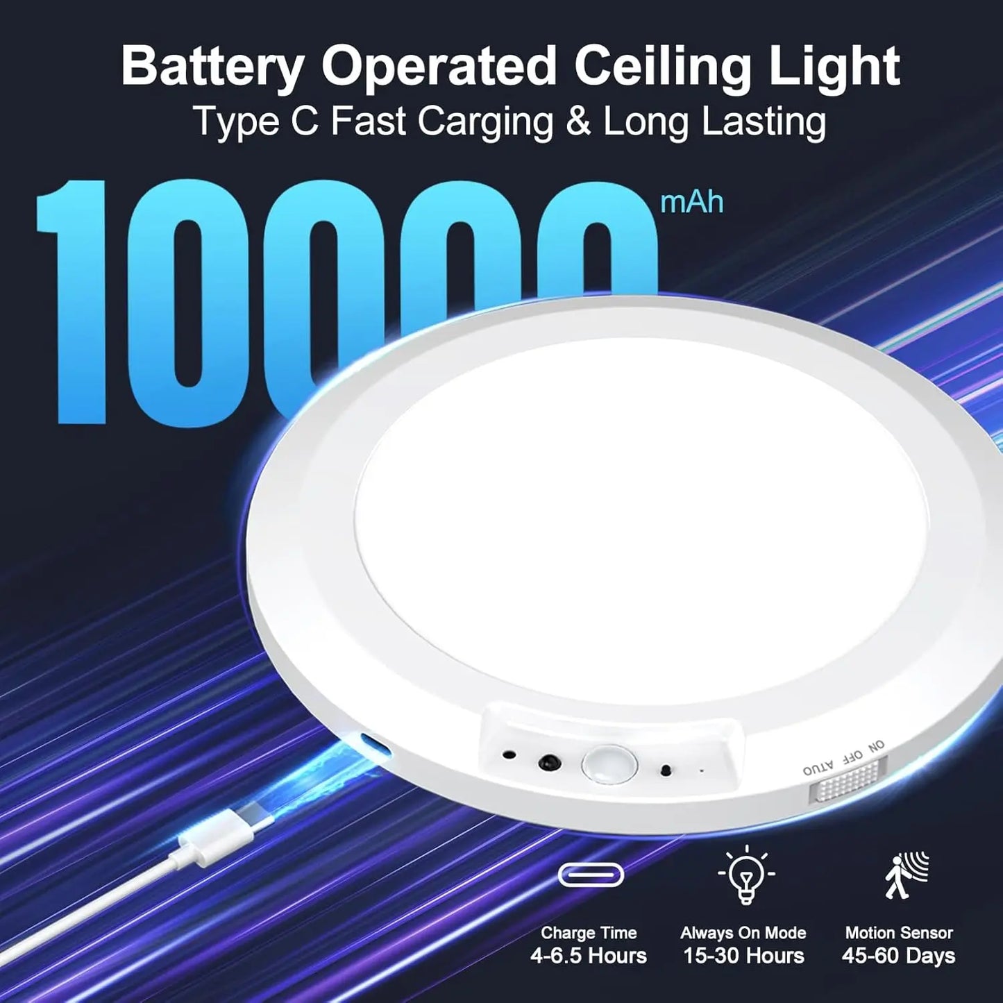 Rechargeable Motion Sensor Ceiling Light with Remote