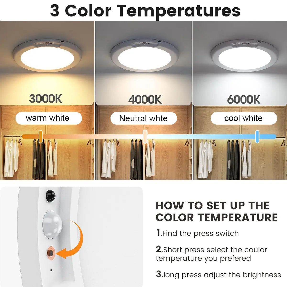 Rechargeable Motion Sensor Ceiling Light with Remote