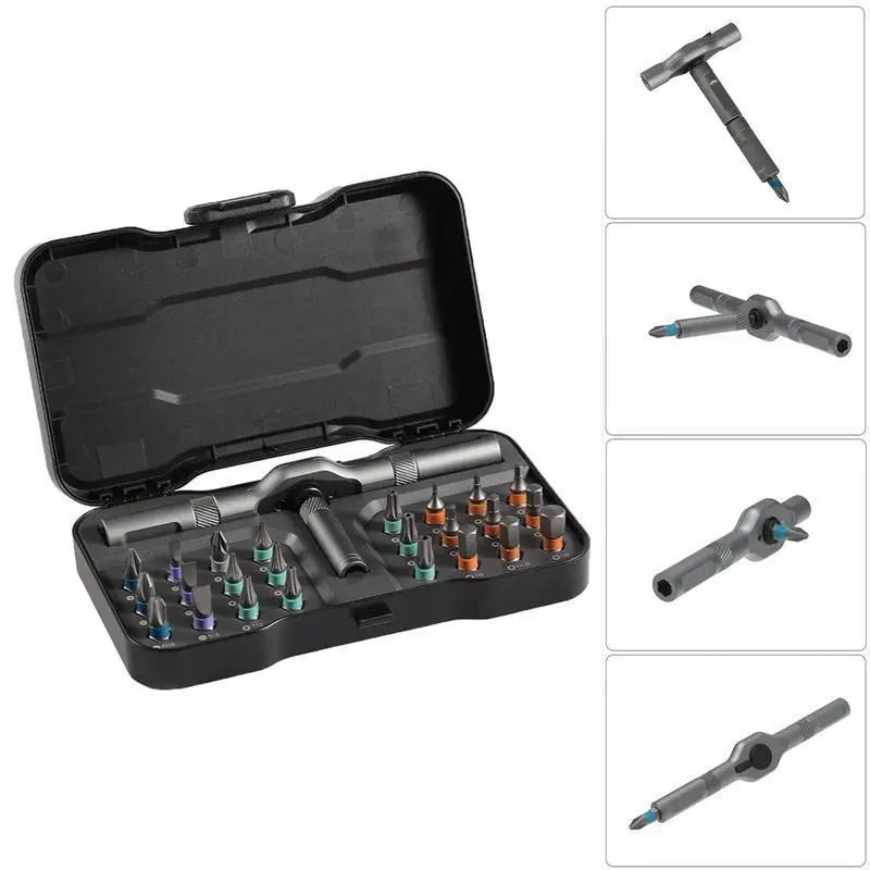 SEESE 24 in 1 DlY Screwdriver Set,1 Set SwitchableScrewdriver Shape Magnetic Screwdriver Set,Compact and Portable Ratchet Screw0driver SetHome Repair Tool Box