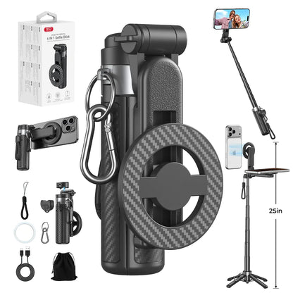 2026 Upgrated 5-in-1 Magnetic Selfie Stick with Remote for Cell Phone 360° Rotation.