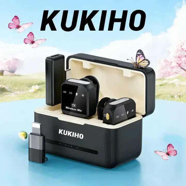KUKIHO Wireless Lavalier Microphone for iPhone iPad Android With Charging Case Audio Smartphone Audio Smartphone
