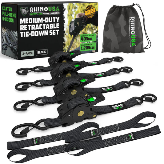 Rhino USA 1" x 10' Retractable Ratchet Straps