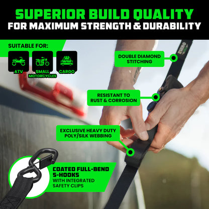 Rhino USA 1" x 10' Retractable Ratchet Straps