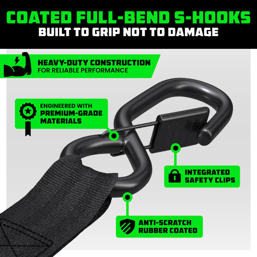 Rhino USA 1" x 10' Retractable Ratchet Straps