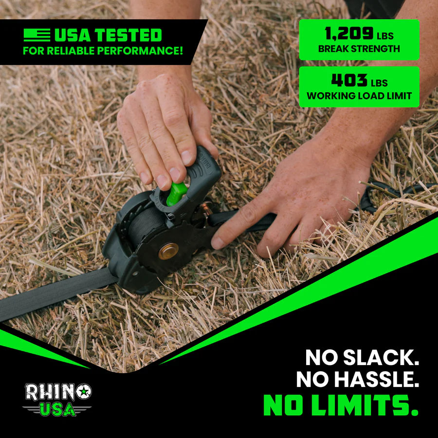 Rhino USA 1" x 10' Retractable Ratchet Straps