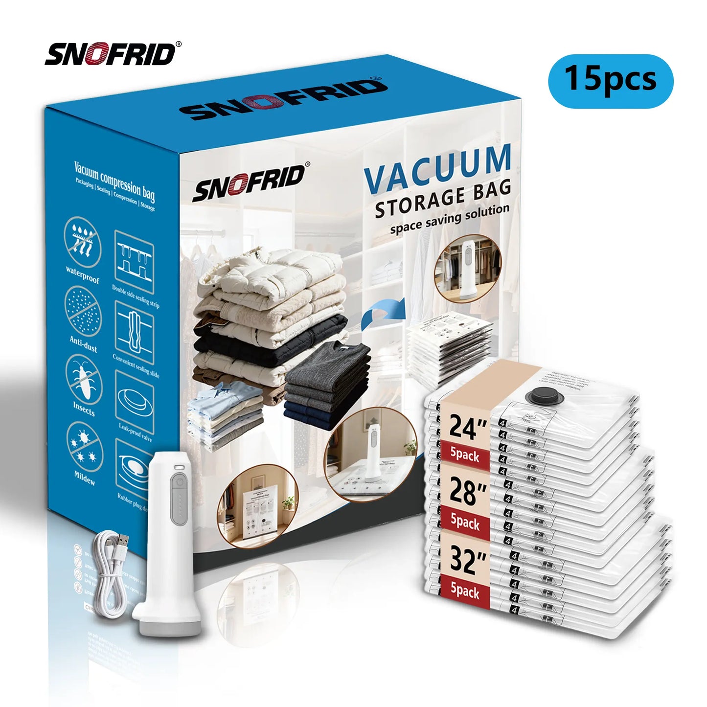 Snofrid Cordless Travel Vacuum Storage Compression Bag Set