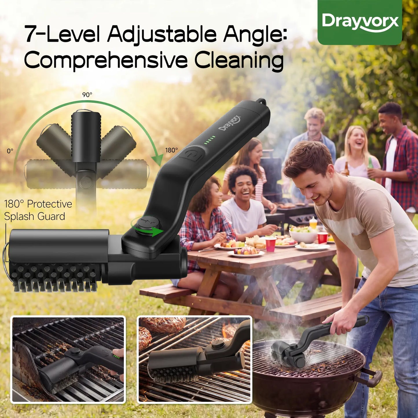 Drayvorx Electric BBQ Grill Brush Cordless and Rechargeable