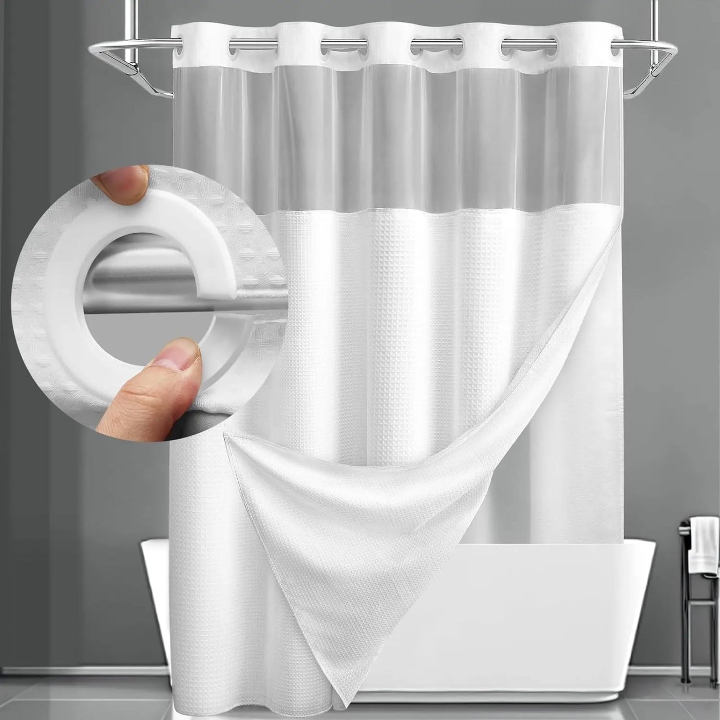 No Hook Shower Curtain with Snap in Liner