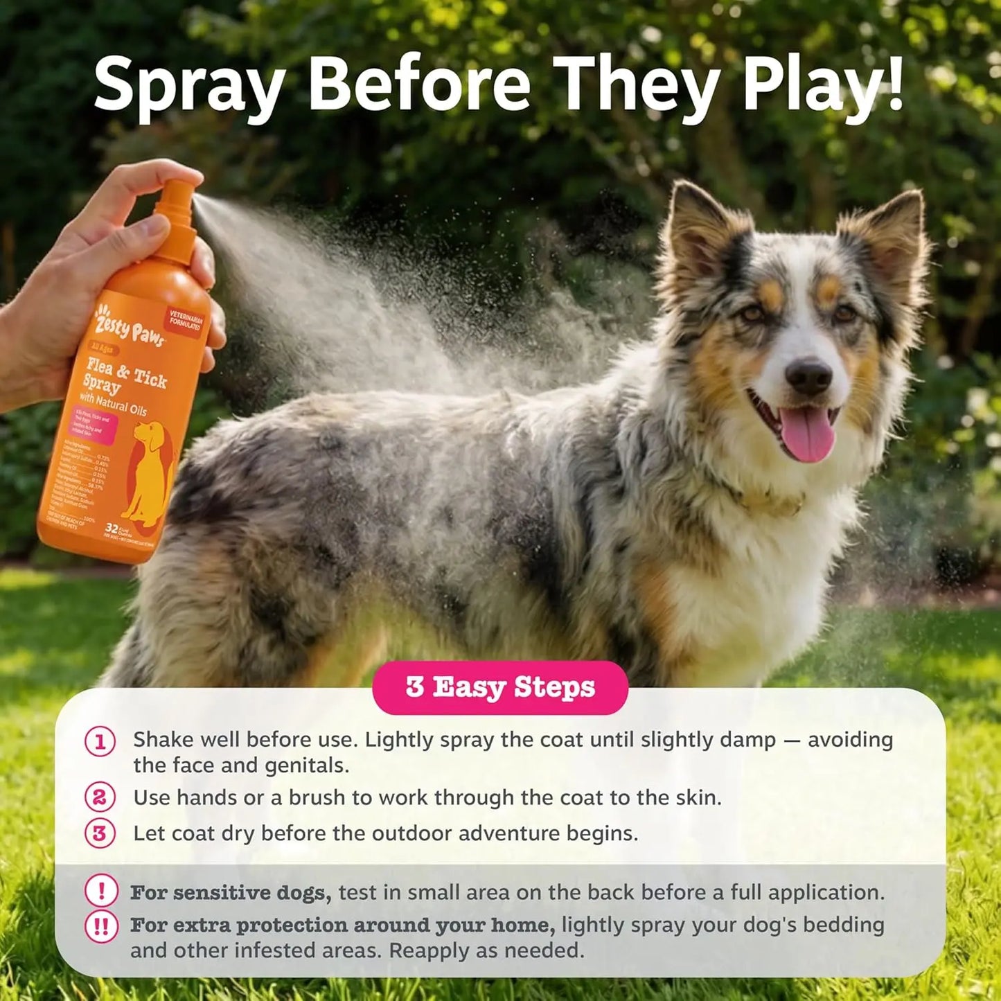 Zesty Paws Flea & Tick Natural Soothing Spray for Dogs 16 fl oz