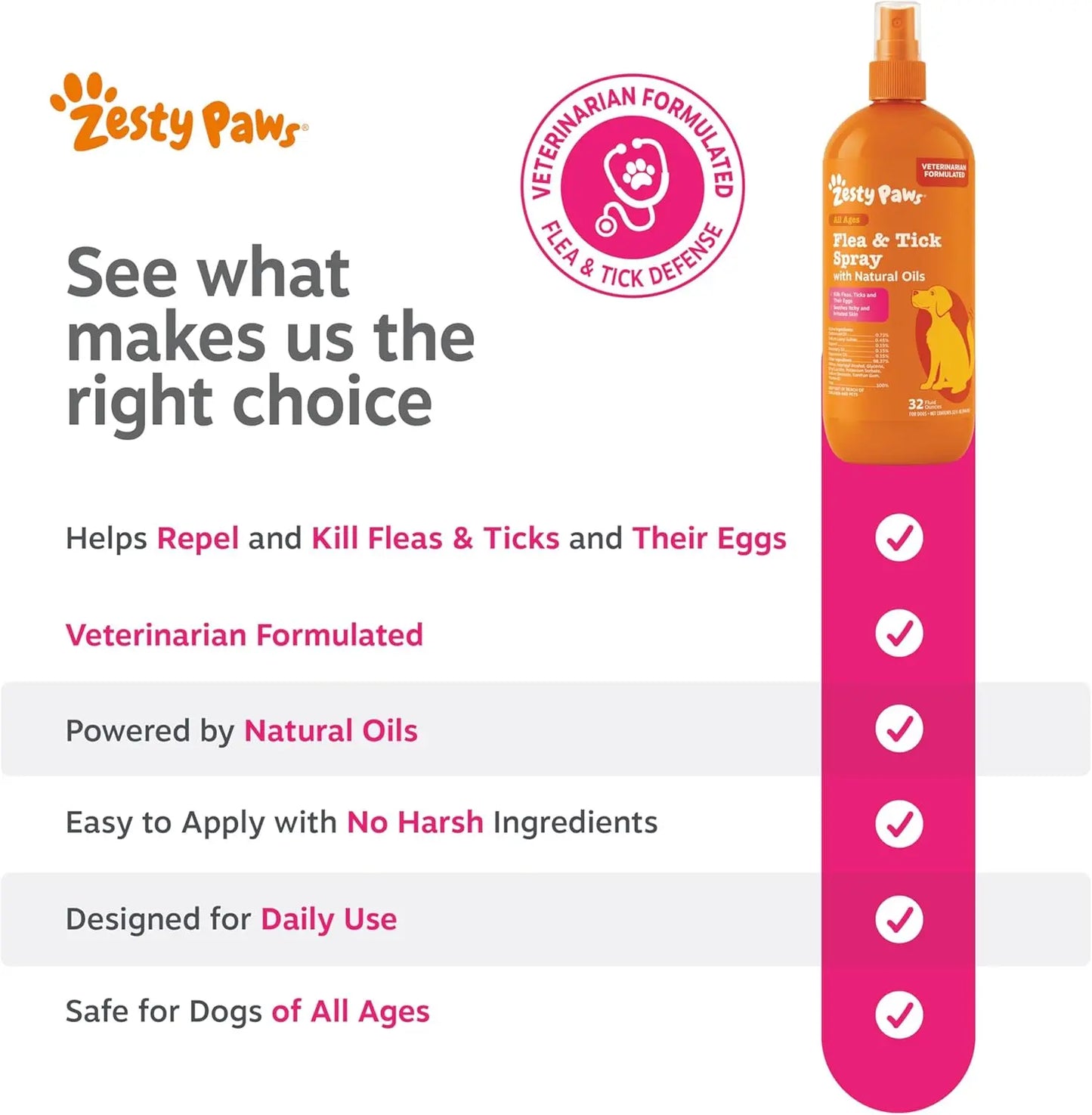 Zesty Paws Flea & Tick Natural Soothing Spray for Dogs 16 fl oz